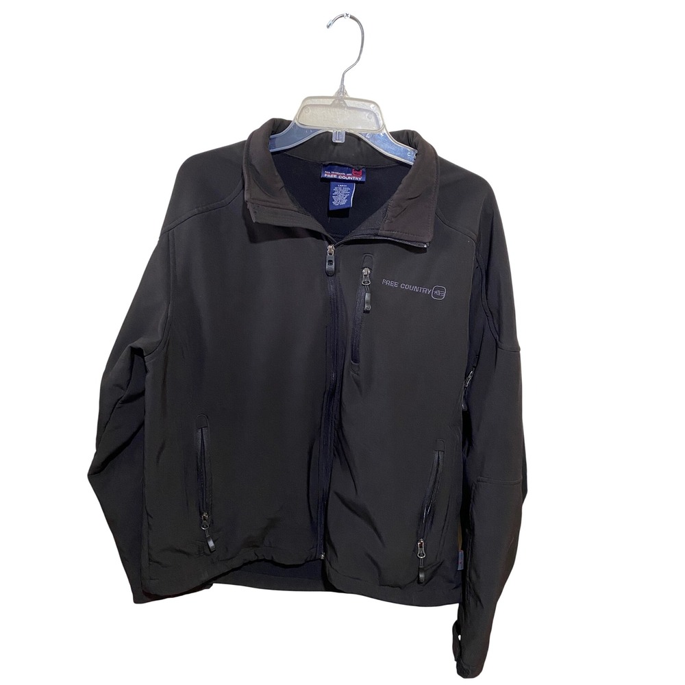 Free Country Mens Softshell Jacket Black Full Zip Fleece Lined Large RN 82608